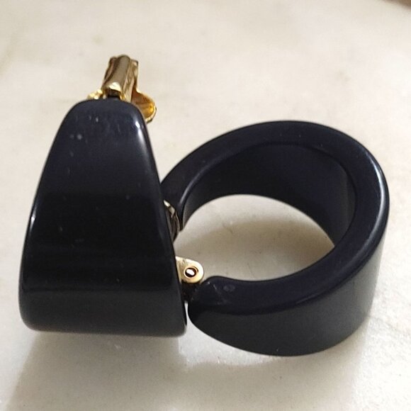 Vintage Blue Bakelite Clip On Earrings Timeless Geometric Design Authentic Retro - Picture 6 of 9